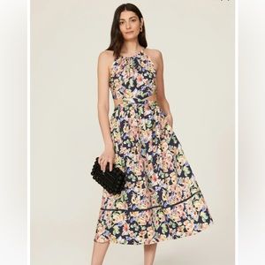 Something Navy Floral Cut Out Midi Dress size Medium